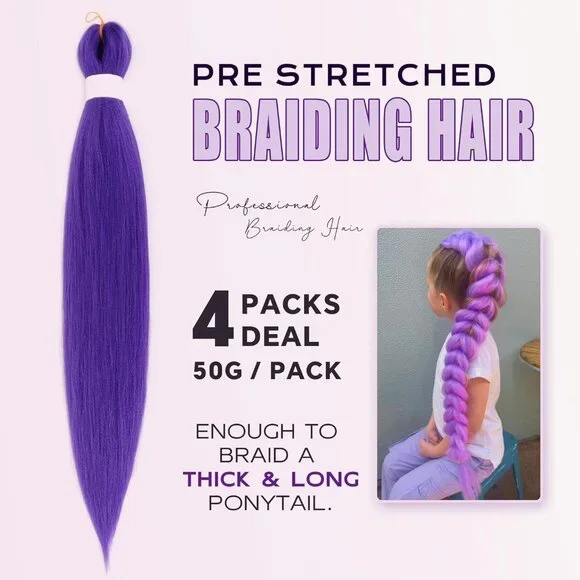 Zavide 30 Inch Purple Pre-Stretched Braiding Hair 4 Pack Extensions No Tangle - Picture 2 of 4
